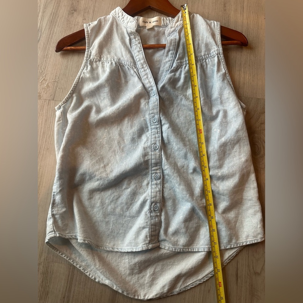 Anthropologie Cloth & Stone Seamed Denim Linen Blend Tank Shirt XS - Picture 9 of 9